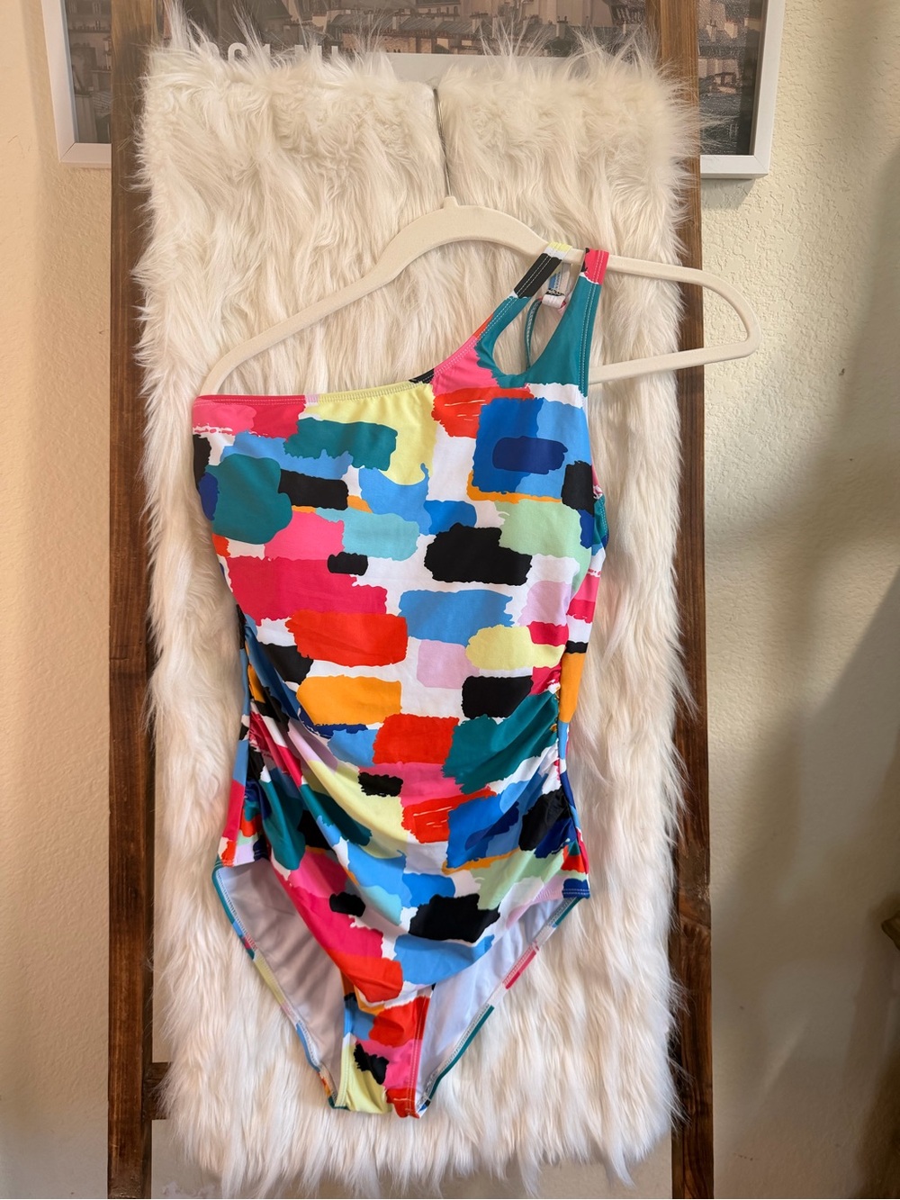One-Shoulder Multicolor Abstract Print One-Piece Swimsuit